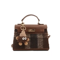 Borsa a mano a quadri marroni con ciondolo a mostro di peluche e fibbia dorata - Borsa / Marrone
