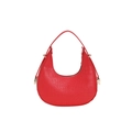 Red crocodile texture crescent handbag with gold hardware and curved handle - Red
