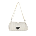 Borsa a tracolla minimalista in velluto a coste beige con logo a triangolo nero - Bianco