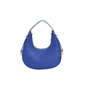 Dark blue crescent hobo bag with crocodile embossed texture and golden hardware - Blue