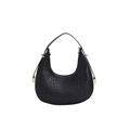 Minimalist black crocodile pattern crescent shoulder bag with golden hardware - Black