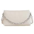 Chic pleated off-white shoulder bag with silver chunky chain strap and leather belt - White