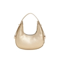 Champagne gold crescent hobo bag with crocodile embossed texture and metallic finish - Gold