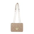 Borsa a tracolla trapuntata beige con chiusura a cuore e catena dorata stile chic - Cachi