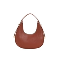 Brown crescent shoulder bag with embossed crocodile pattern and gold hardware finish - Brown
