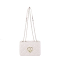 Borsa trapuntata bianca con chiusura a cuore dorata e tracolla a catena in metallo - Bianco