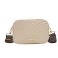Chic cream quilted PU leather crossbody bag with ethnic pattern wide strap and gold hardware - White
