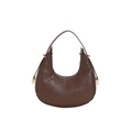 Minimalist dark brown crescent underarm bag with crocodile embossed leather and gold buckle - Brown