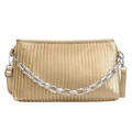 Elegant champagne gold pleated handbag with a metallic finish and stylish silver chain - Gold