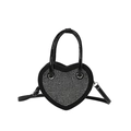Elegante herzförmige schwarze Handtasche mit glitzernden Strasssteinen und Kettengurt - Silber