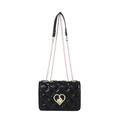 Elegante borsa trapuntata nera con chiusura a cuore dorata e tracolla a catena - Nero