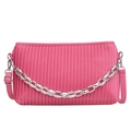 Fashionable pink pleated crossbody bag for women with silver metal chain and PU leather - Rose Red