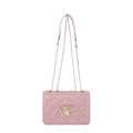 Pink quilted crossbody bag with letter B embossing and golden heart-shaped buckle closure - Pink