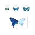 Guía de tamaños de pegatinas de mariposas 3D con citas artísticas en azul y amarillo - Cita Inspiradora Mariposa Grande Azul