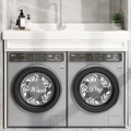 Close-up of decorative Wash and Dry vinyl door decals on front-loading laundry machines - Round Wreath Style (yy779)