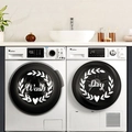 Wash and Dry laundry room wall decals with laurel wreath on white washing machines - Leaf Heart Wreath Style (yy780)