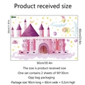 Detailed dimensions of pink cartoon castle wall stickers with moon and star patterns - Castle Star Moon Style