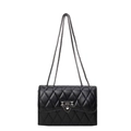 Chic black quilted crossbody bag with diamond stitching and metal chain strap - Black