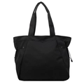 Minimalist black canvas tote bag with drawstring detail for women casual commuting - Black