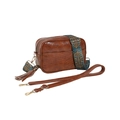 Retro brown large capacity crossbody bag with ethnic embroidered wide strap and tassel - Brown