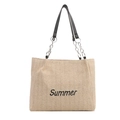 Beige Stroh-Shopper mit schwarzer Summer-Stickerei und Ketten-Tragegriffen - Schwarz