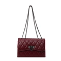 Deep red quilted shoulder bag with chain strap and metallic lock in vintage style - Burgundy