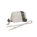 Light grey crossbody square bag with V-quilted pattern and bohemian wide strap - Beige