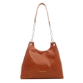 Borsa a tracolla vintage in pelle PU marrone con catena in metallo argento e fibbia - Cuoio