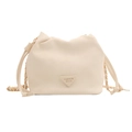 Creamy white drawstring bucket bag with a triangle logo and stylish metal chain strap - Without Pendant / White