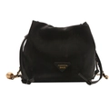 Chic black drawstring bucket bag in suede fabric with gold chain and spherical pendant - Without Pendant / Black