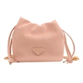 Pink drawstring bucket bag in matte leather with gold chain strap and metal triangle - Without Pendant / Pink