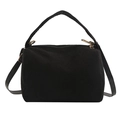 Sac à main minimaliste en velours côtelé noir avec détails dorés et bandoulière réglable - Noir