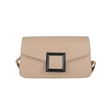 Elegante borsa a tracolla beige quadrata con fibbia decorativa nera in risalto - Cachi