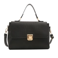 Bolso negro de mujer con textura de cocodrilo, cierre dorado y correa ajustable larga - Negro