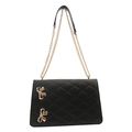 Modische schwarze gesteppte PU-Ledertasche mit goldenen Schleifen und Kettenriemen - Schwarz