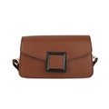 Borsa a tracolla minimalista marrone scuro in pelle PU con fibbia quadrata nera - Marrone