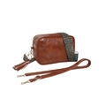 Bolso tipo cámara retro marrón oscuro con correa ancha vintage y borla en piel sintética - Marrón