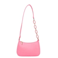 Fashionable pink underarm bag with crocodile pattern and decorative chain strap - Pink