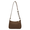 Chic dark brown faux crocodile embossed shoulder bag with amber chain strap detail - Brown