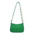 Green faux crocodile baguette bag featuring decorative acrylic chain links and long strap - Dark Green
