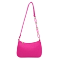 Fuchsia underarm bag with faux crocodile texture and matching plastic chain link - Rose Red