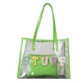 Transparente PVC-Einkaufstasche in Neongrün mit STUFF-Stickerei und Innentasche - Grün
