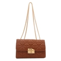 Brown quilted chain shoulder bag with classic diamond pattern and gold metal hardware - Brown