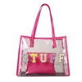 Transparente rosa PVC-Tasche mit STUFF-Chenille-Patches und Innentasche - Rosenrosa