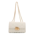 Quilted white crossbody bag with gold chain strap and elegant metallic twist lock - White