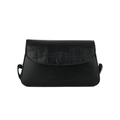 Classic black crocodile texture underarm bag with flap closure and matte leather panel - Black