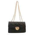 Chic black quilted chain bag for women featuring a unique gold lava-style metal buckle - Black
