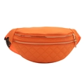 Orange quilted diamond cross-body waist bag with double golden metal zippers - Orange