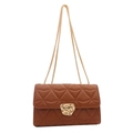 Chic brown quilted leather chain crossbody bag with gold hardware for women - Brown