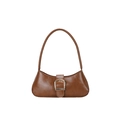 Bolso baguette minimalista marrón vintage con hebilla dorada y forma elegante de media luna - Marrón